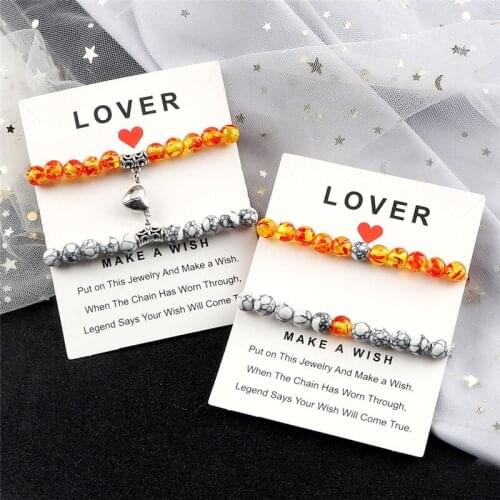 2Pcs/Set For couples Heart Shaped Magnet Bracelet 8mm Beads Bracelets&Bangles Turquoises Natural Stone Multiple Colours Jewelry