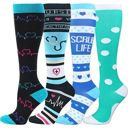 4 Pairs/Lot Men Women Compression Socks Set Cycling Marathon Sports Quick-Drying Prevent Varicose Veins Nylon Long Socks