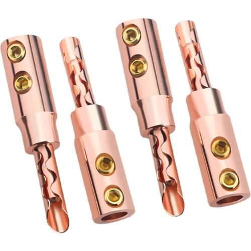8Pcs Red Copper Speaker Cable Banana Plug Solderless Tooth HiFi Audio Adapter