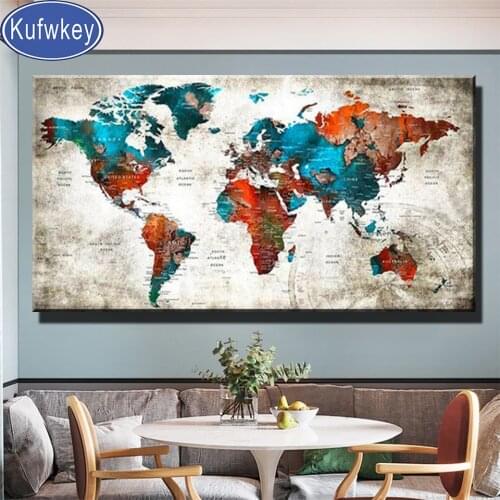 Large Size 5d Diy Diamond Painting Vintage World Map Full Square Round Diamond Embroidery Mosaic Needlework Crafts AP2182