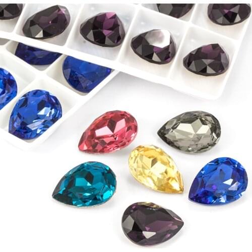 Gleamy Sparkly Tear Drop K9 Glass Loose Rhinestones High Quality Metallic Plating Piontback Strass Crystal Glue on Dress Jewelry