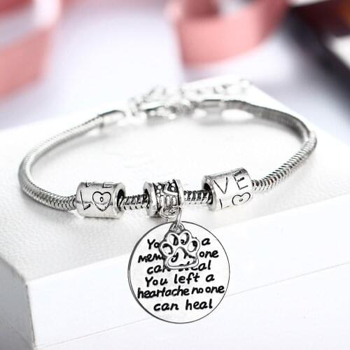 Animals Pet Loss Bracelets You Left A Memory No One Can Steal Bracelet Dog Cat Memorial Jewelry Pet Paw Print Bangles Wristband