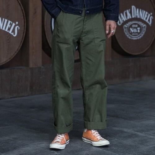 Bronson 1947 Model HBT 838A 1st OD7 Fatigue Utility Pants Vintage Army Pants Casual Loose Straight Work Trousers