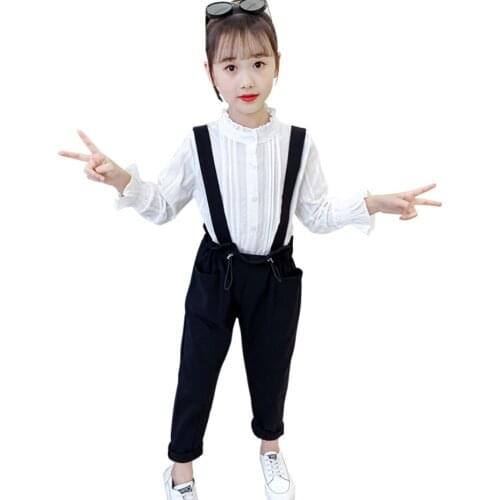 Kids Clothes Girls Solid Color Clothing For Girls Blouse + Jumpsuit Girls Sets Spring Autumn Childrens Clothes Girl