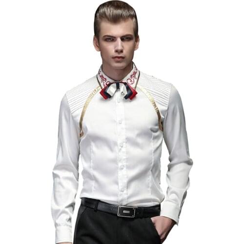 FanZhuan Free Shipping New male long sleeved mens fashion casual spring shirt Wrinkle gilding embroidery white 15205 Korean man