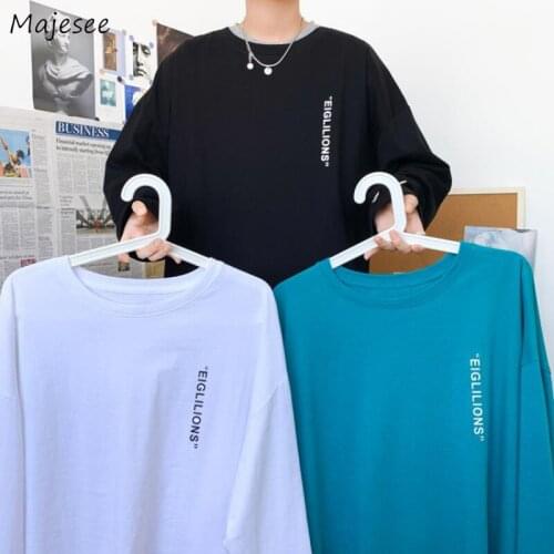 Long Sleeve T-shirts Men Irregular Letter Printed Simple Couple Tops Stylish Streetwear O-neck Unisex Plus Size M-3XL Daily Chic