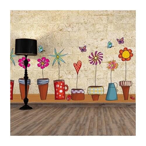 Pot Plant Flower Butterfly Nature Lovely Window Wall Decal PVC Wall Sticker Home Decor Decoration DIY Home Living Room