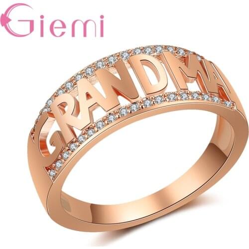 Exquisite Channel Setting Rose Gold Color Letter Shape Inlaid Crystal Middle Ring Punk Style Jewelry For Girl Women
