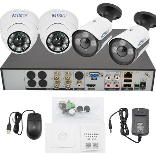 MTStar 4CH 4K(8MP) 4 in 1 Security Cameras System (1pcs 6 in1 HD DVR support 8TB + 4pcs 8MP Fisheye Panoramic Camera