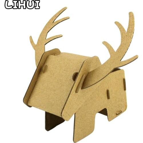 DIY Cute Elk Cardboard 3D Puzzle Jigsaw Handmade Assembly Fawn Storage Box Model Kids Puzzle Educational Toys for Children Gifts