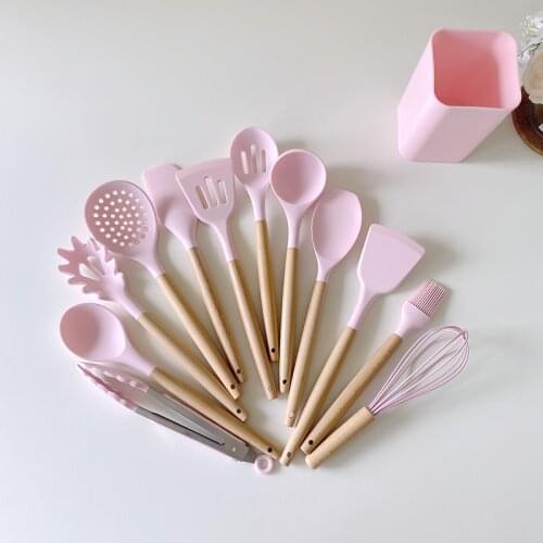 Silicone shovel guard pan cooking shovel household soup spoon kitchenware high temperature resistant wooden handle special