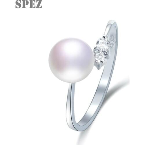 Natural Pearl Rings For Women 925 Sterling Siver Ring 8-9mm Real Freshwater Pearl Wedding Jewelry