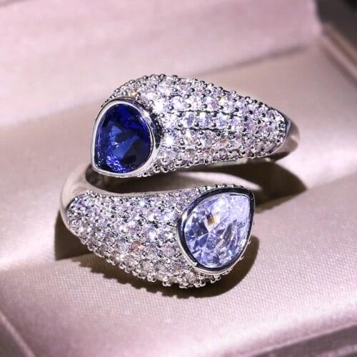 Hip Hop Bling Bling Micro Paved CZ Finger Rings Fashion Twist Snake Shaped Water Drop Cut Zircon Ring Party Jewelry GIFT