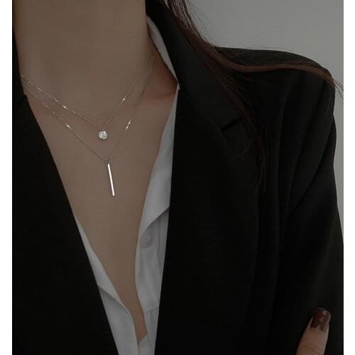 925 Sterling Silver Long Strip Flashing Diamond Round Double Necklace Ladies Clavicle Chain Exquisite Jewelry Party Wedding Acce