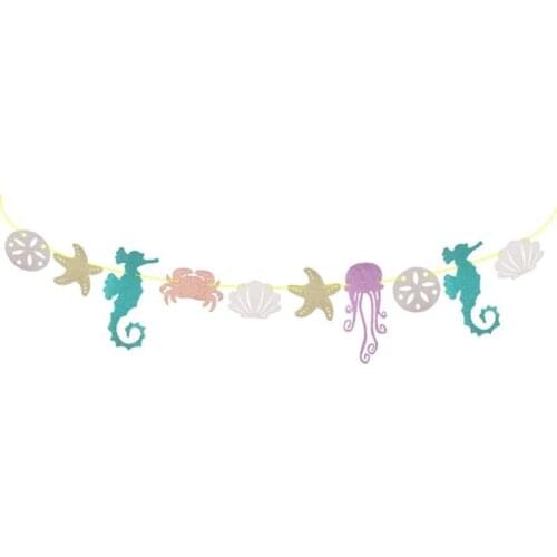 Luau Hawaiian Garland Seahorse Jellyfish Crab Sea Star Glitter Banner for Summer Party Decoration