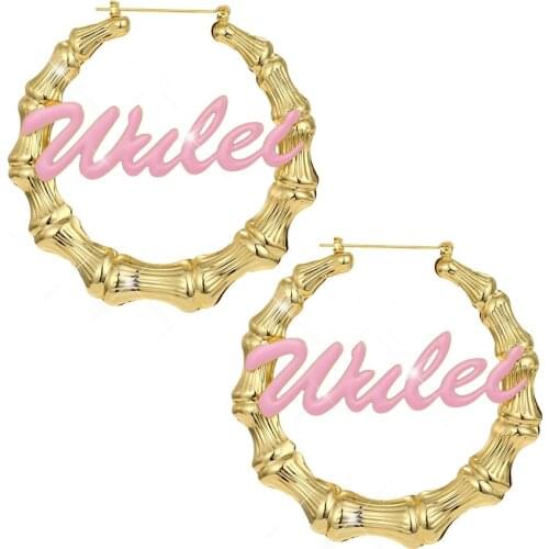 Cute Pink Color Custom Name Earrings Nameplate Customized Hoop Earring Coloful Earings Name Hoop Earrings Letter Birthday Gifts