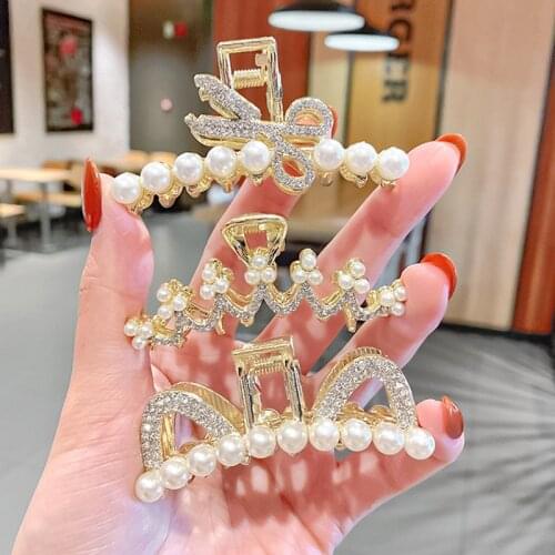 Fashion Geometry Imitation Pearl Crystal Hair Claw For Women Jewelry Korean Chic Metal Crab Hairpins Clips Girl Hair Accessories