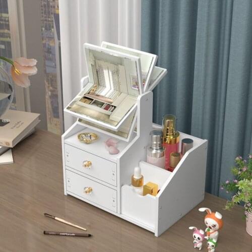 Desktop Dressing Mirror Portable Rotating Creative Cosmetics Storage Cassette Dressing Mirror Bedroom Dormitory Self-assembl