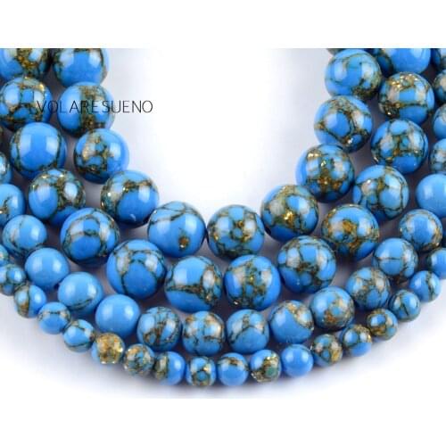 Natural Golds Banded Blue Turquoises Shell Round Loose Beads For Jewelry Making 4-10mm Spacer Beads Fit Diy Bracelet Necklace