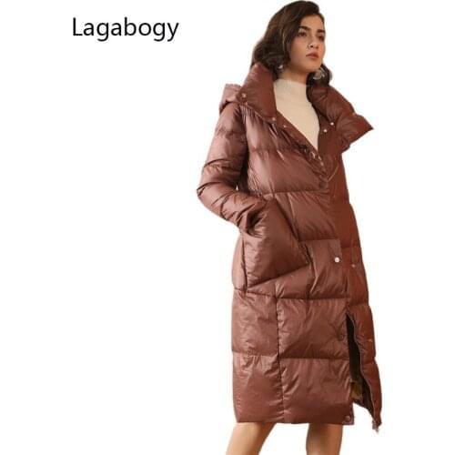 Lagabogy 2021 High Quality New Winter Down Coat Women Hooded Warm Parka Female 90% White Duck Down Jacket Long Warm Snow Outwear