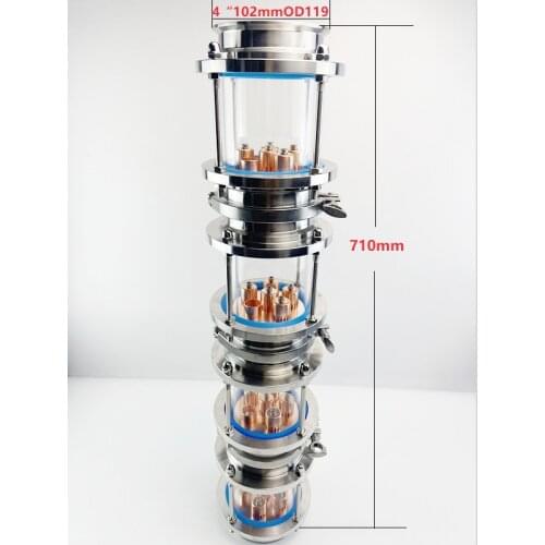 NEW 4" Distillation Lens Column With 4 pcs Copper Platte Sets,4 pcs Tri-Clamp Sight Glass Union SS304
