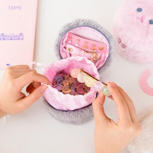 New Cute Plush Rabbit Jewelry Bag Storage Portable Rings Earrings Necklaces Jewellery Organizer Case Multifunctiona