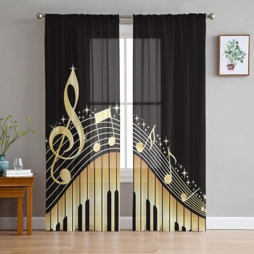 Piano Keys Note Music Gradient Sheer Curtains for Living Room Bedroom Kitchen Chiffon Tulle Curtains Home Hotel Coffee Decor