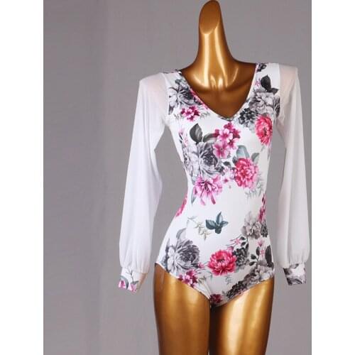 Sexy V-Neck Modern Dance One Piece Top Lantern Sleeve Latin Dance Top National Standard Ballroom Gymnastics Dance Wear DQS6502