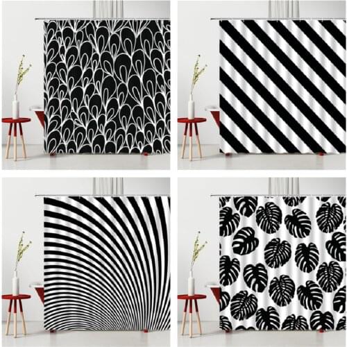 Geometric Pattern Shower Curtain Set Black And White Striped Creativity Bathroom Accessories Shower Modern Household Products