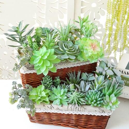 Green Artificial Succulents Fake Plants Home Garden Bedroom Wedding Wall Flower Desktop Bonsai Decor Arrangement