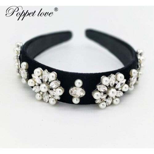 Women Lady Girl Gold velvet Wide pearl Headband Hair Band Headwear Hairbands Boutique Hair Hoops For Jewelry Tiara Hair Accessor