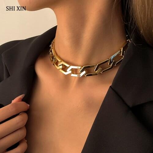SHIXIN CCB Material Punk Thick Chain Necklace on Neck Hip Hop Chunky Short Choker Fashion Necklace for Women 2021 Statement Gift