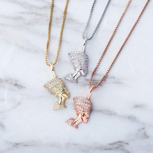 S925 Sterling Silver Bling Ice Out Cleopatra Nefertiti Pendants Necklaces for Women Men Hip Hop Fashion Jewelry