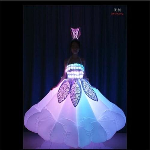 TC-180 Inflatable led women dress ballroom dance led costumes full color programmable skirt wedding singer wears clothes RGB dj