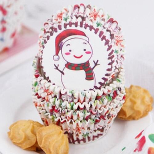 100Pcs Cupcake Liner Oil-proof Cartoon Baking Tools Christmas Snowman Cake Cup for Cupcake