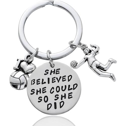 36PCs She Believed She Could So She Did Keychains Volleyball Charm Pendant Keyrings Women Girl Sports Fan Gift Jewelry Key Rings