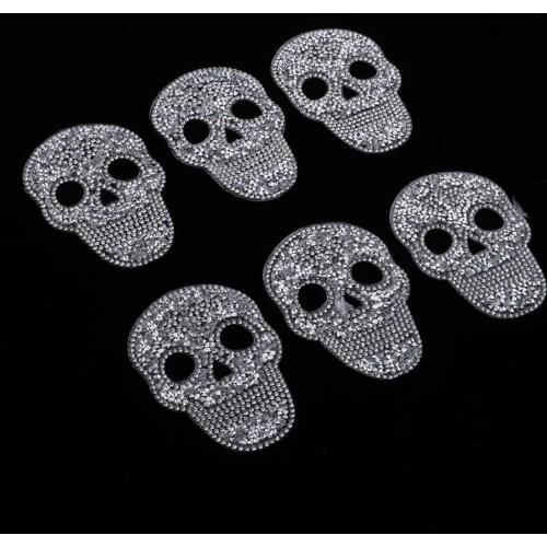 6x Rhinestone Skull Head Embroidery Badge DIY Patch Applique Iron on/Sew On