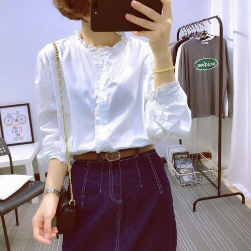 Casual O-Neck Blouse Femme Cotton Tops Spring Autumn New Korea Fashion Women Long Sleeve Loose White Shirts All-Matched