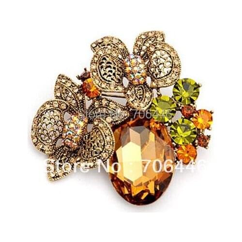 Zinc Alloy Crystal and Big Flower Large Glass Stone Flower Brooches