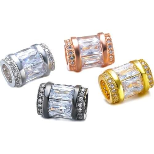 JUYA Cylinder Loose Beads For Jewelry Making Cubic Zirconia Mosaic Lucky Beads Charm Connectors DIY Handmade Jewelry Accessories