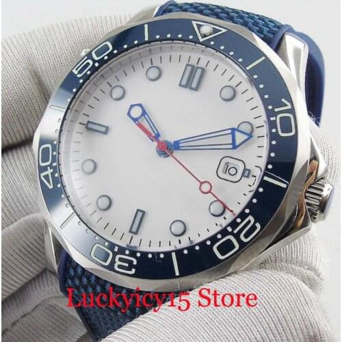 Sterile Automatic Mens Watch Rubber Strap Fashion 41mm Wristwatch Sapphire Crystal Date