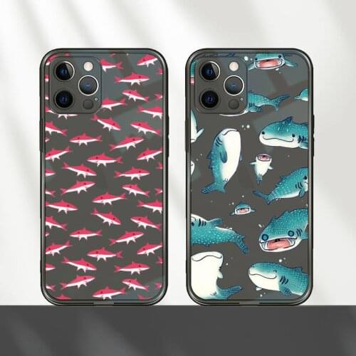 Shark Phone Case For iPhone 12 11 8 7 mini pro X XS XR MAX Plus Black Transparent Cover