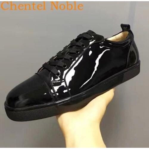 Chentel Noble Patent Leather Men Casual Shoes Party Shoes Men High Quality Flats Low Top Sport Running Sneakers Black Unisex