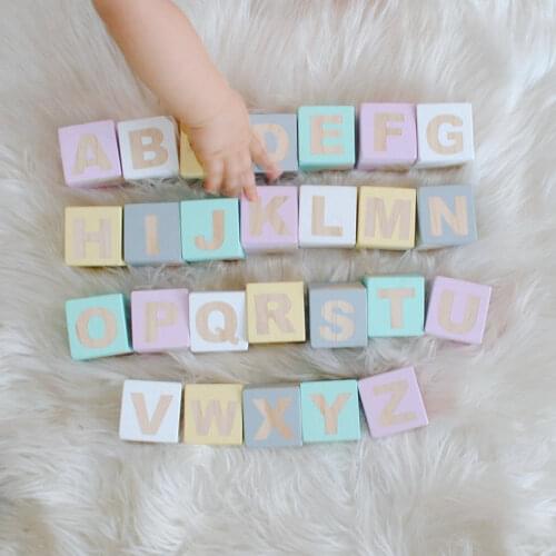 INS Nordic Wood 26 English ABC Block Wooden Alphabet Letters Cubes DIY Baby Name Birthday Gift Kids Toys Home Crafts Photo Props