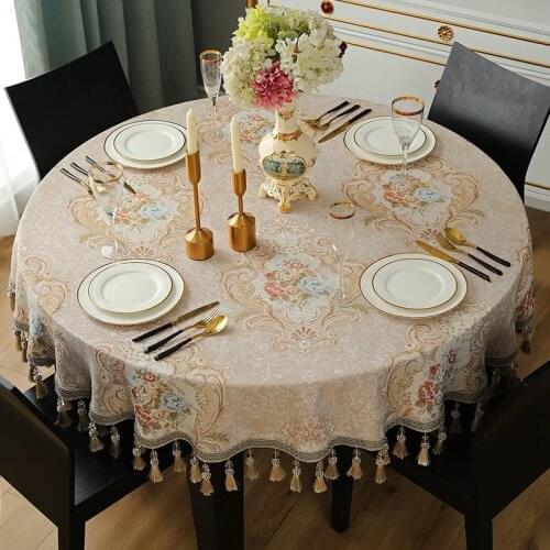 European Elegant Floral Tablecloth Round Table with Tassels Jacquard Dining Coffee Table Cover for Parties Home Decor 180cm