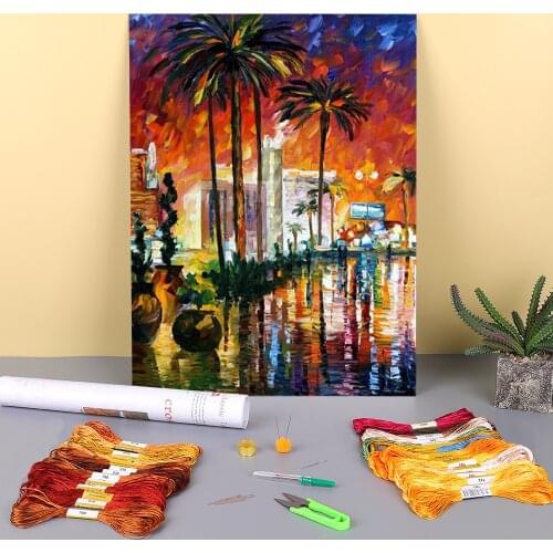 Oil Painting Style Las Vegas Printed 11CT Cross-Stitch Complete Kit Embroidery DMC Threads Handicraft Sewing Painting Decor