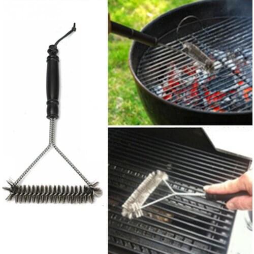 Kitchen Accessories BBQ Grill Barbecue Kit Cleaning Brush Stainless Steel Cooking Tools Wire Bristles Triangle Cleaning Brushes