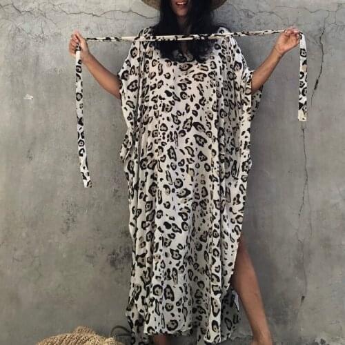 Leopard Print Bikini Beach Cover up Tunics for Beach Long Kaftan Bikini Cover up Robe de Plage Sarong Beach Swimsuit cover-ups