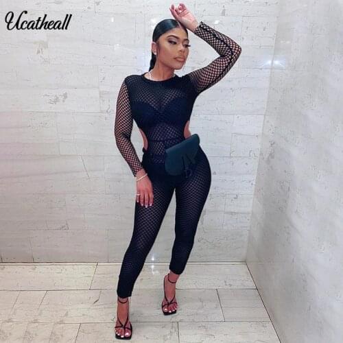 Summer Plaid Bodysuit Women O Neck Sexy Bodysuit Waist Cut Out Perspective Jumpsuit Mujer Women Club Jumpsuits Outfit