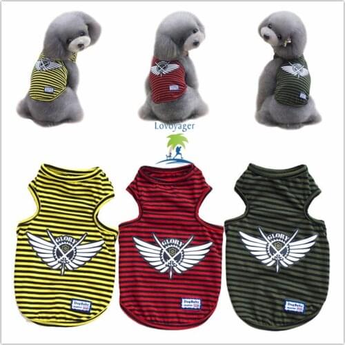 Summer Casual Stripe Dog Vest Cartoon Small Dog T-shirt Vest Teddy Dog Puppy Clothes Pet Shirt Green Yellow Red Lovoyager